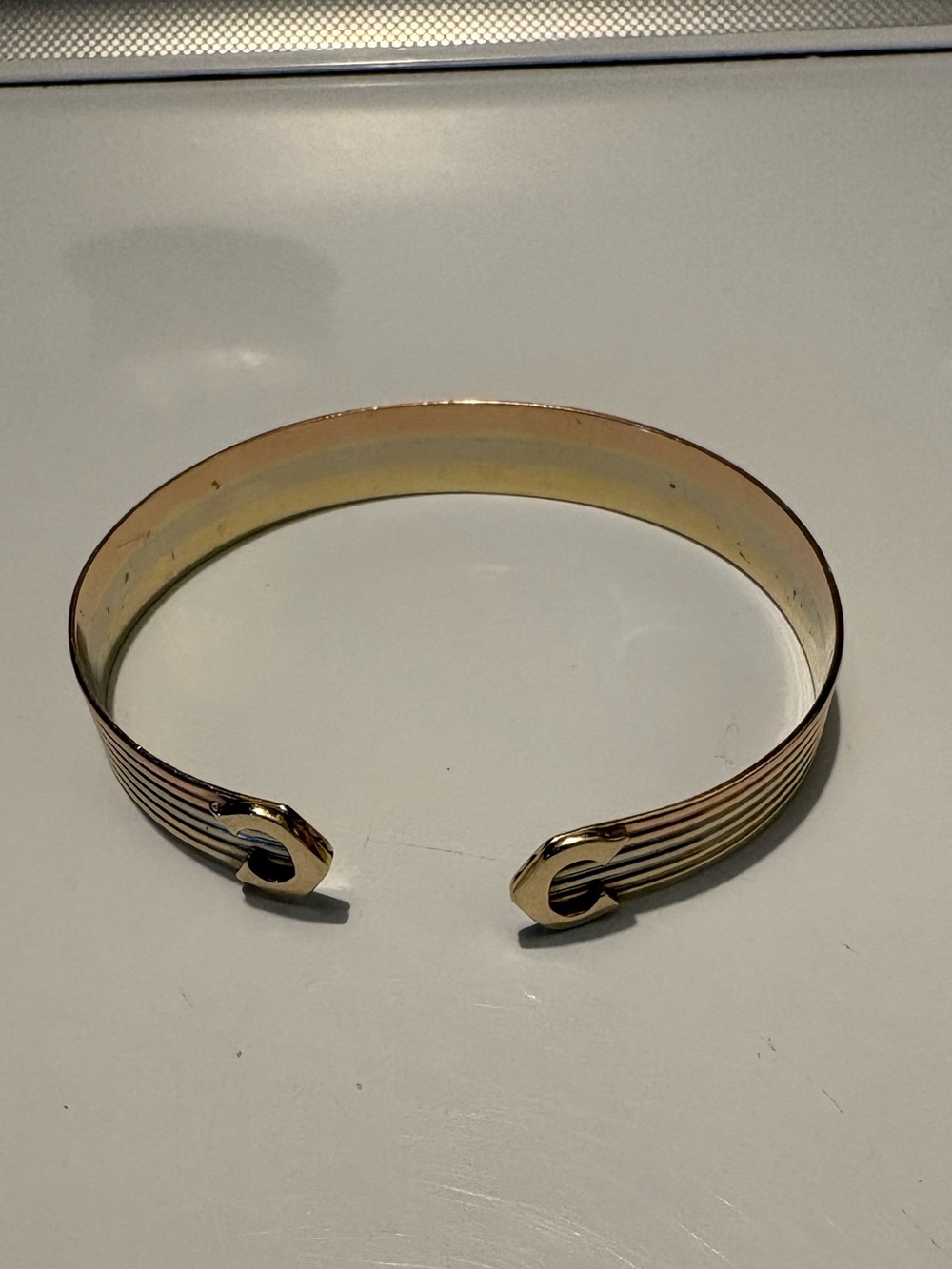 14k Gold Italy Three Toned Open Cuff Bracelet - 15 grams, tested